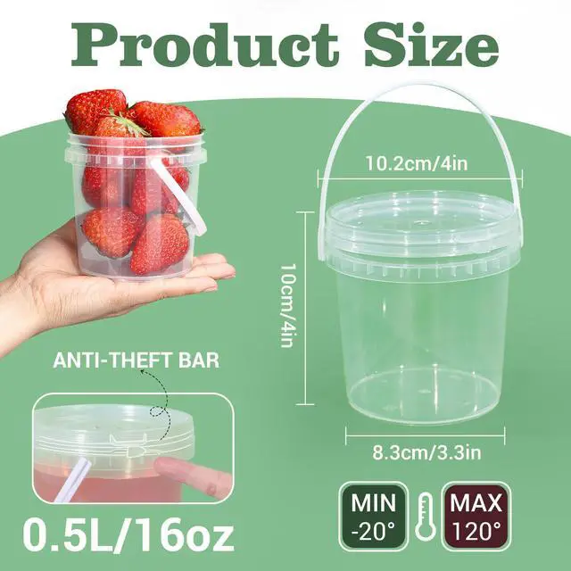 Alt view image 5 of 6 - Clear Plastic Bucket with Lid, Ice Buckets for Parties, Reusable Ice Cream Tub with Handle, Food Storage Container, Food Grade Freezer and Microwave Safe for Sauce, Soup (16 OZ/500 ML)