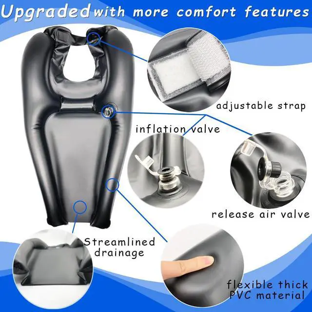 Alt view image 4 of 6 - Inflatable Shampoo Bowl, Portable Hair Washing Tray for Bedside and in Bed, Lightweight Shampoo Basin for Elderly, Disabled, Pregnant, Injured, Bedridden, Handicap, Lightweight Hair Washing Sink