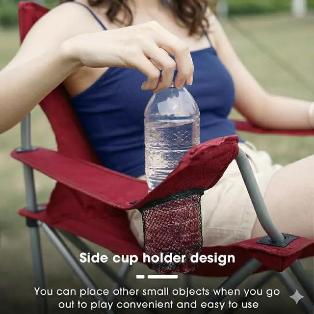 Alt view image 5 of 7 - Camping Chair with Cup Holder, Foldable Outdoor Lawn Chairs for Adults, Lightweight Portable Camp Chair with Carry Bag, Red Folding Outside Chair