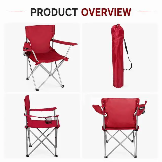 Alt view image 6 of 7 - Camping Chair with Cup Holder, Foldable Outdoor Lawn Chairs for Adults, Lightweight Portable Camp Chair with Carry Bag, Red Folding Outside Chair