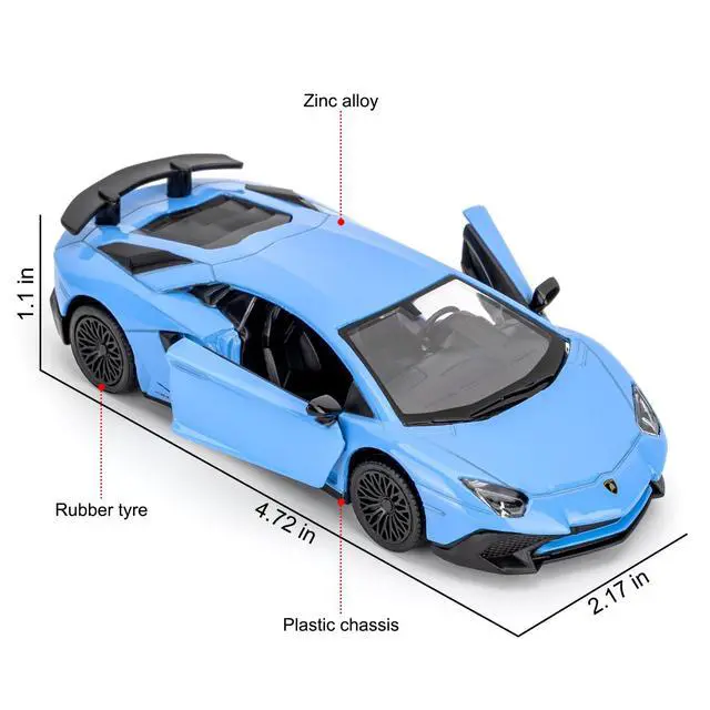 Alt view image 2 of 7 - 1/36 Scale Lamborghini Aventador LP700-4 Casting Car Model, Zinc Alloy Toy Car for Kids, Pull Back Vehicles Toy Car for Toddlers Kids Boys Girls Gift (Blue)