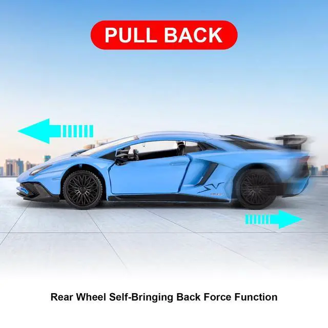Alt view image 3 of 7 - 1/36 Scale Lamborghini Aventador LP700-4 Casting Car Model, Zinc Alloy Toy Car for Kids, Pull Back Vehicles Toy Car for Toddlers Kids Boys Girls Gift (Blue)