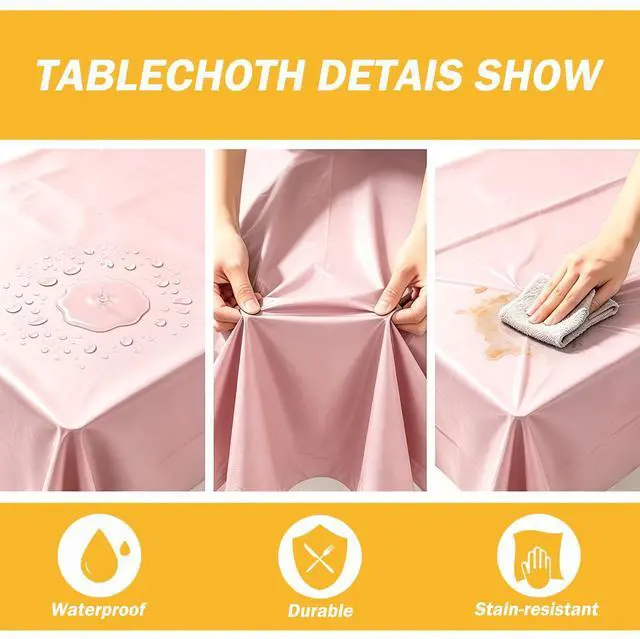 Alt view image 3 of 7 - 2 Pcs Light Pink Plastic Tablecloth,54 x 108 Inch Pink Tablecloth | Disposable Pink Party Table Covers for Valentines, Easter, Mothers Day Decorations, Baby Shower Birthday Party