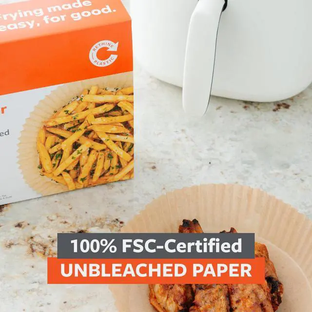 Alt view image 2 of 7 - Air Fryer Parchment Paper Liners, 3-5 Quart, COSORI & More | 50 count, FSC-certified & microplastic-freefits square & round baskets, compatible with Ninja too.