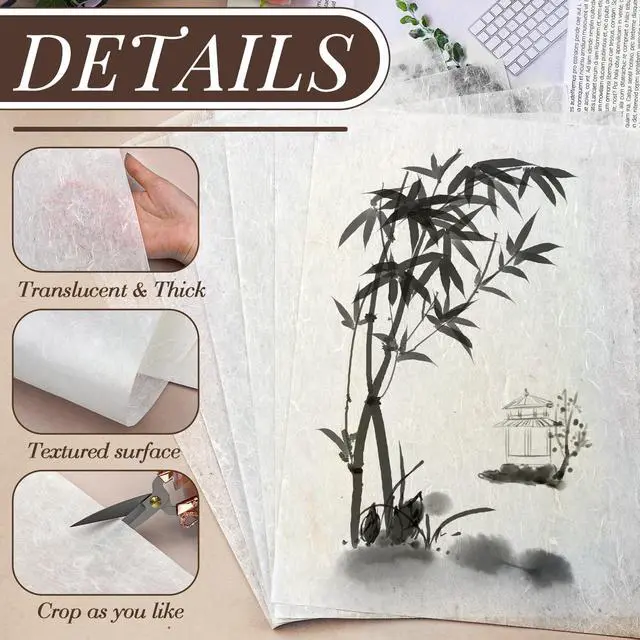 Alt view image 3 of 7 - Mulberry Paper A4 Natural Fiber Rice Papers 8.3x11.7in 20 Sheets | White Decoupage Tissue Paper, Writing, Painting, Decorative, Card Making Scrapbooking, Bookbinding & DIY Crafts