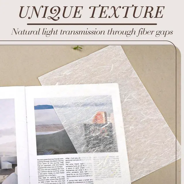 Alt view image 4 of 7 - Mulberry Paper A4 Natural Fiber Rice Papers 8.3x11.7in 20 Sheets | White Decoupage Tissue Paper, Writing, Painting, Decorative, Card Making Scrapbooking, Bookbinding & DIY Crafts