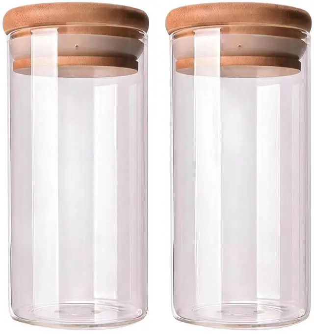 Main image of 2 Pcs 350ML 12OZ Clear Glass Storage Jar Food Container Bottles Food Storage Container Canister Sealed Tank with Airtight Seal Bamboo Lid for Tea Spice Coffee and More(Clear)