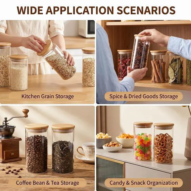 Alt view image 7 of 7 - 2 Pcs 350ML 12OZ Clear Glass Storage Jar Food Container Bottles Food Storage Container Canister Sealed Tank with Airtight Seal Bamboo Lid for Tea Spice Coffee and More(Clear)
