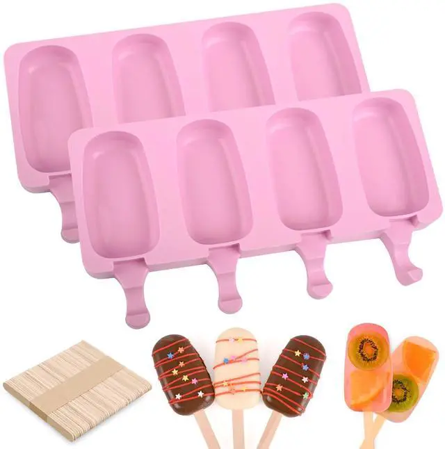 Main image of Popsicle Silicone Molds Set, 2 PCS Ice Cream Mold(Standard Size/Pink) | with 50 Wooden Sticks for Cake Pop, Ice Pop, Cakesicles