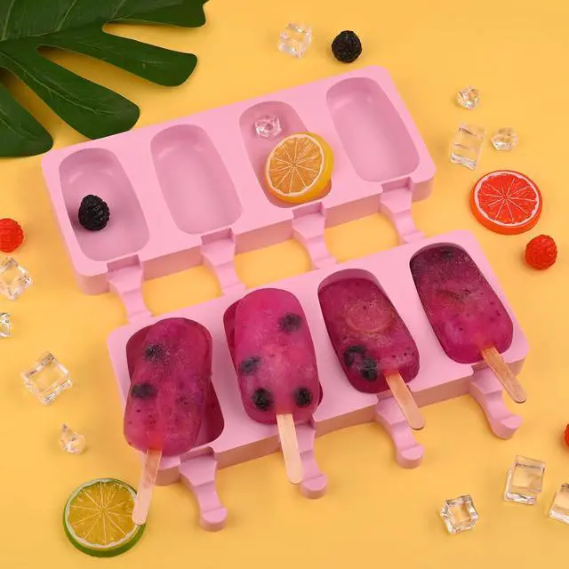 Alt view image 2 of 7 - Popsicle Silicone Molds Set, 2 PCS Ice Cream Mold(Standard Size/Pink) | with 50 Wooden Sticks for Cake Pop, Ice Pop, Cakesicles