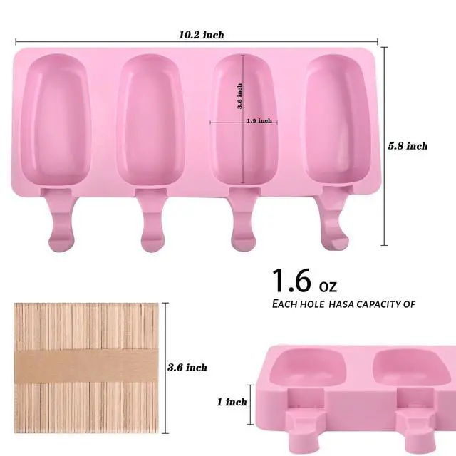 Alt view image 3 of 7 - Popsicle Silicone Molds Set, 2 PCS Ice Cream Mold(Standard Size/Pink) | with 50 Wooden Sticks for Cake Pop, Ice Pop, Cakesicles