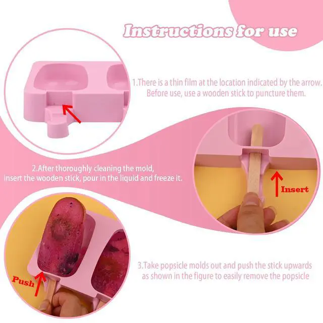 Alt view image 4 of 7 - Popsicle Silicone Molds Set, 2 PCS Ice Cream Mold(Standard Size/Pink) | with 50 Wooden Sticks for Cake Pop, Ice Pop, Cakesicles