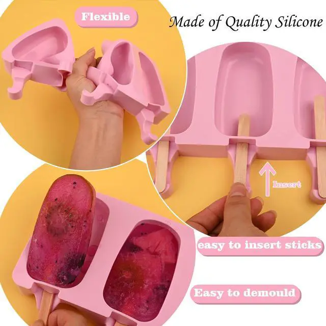 Alt view image 7 of 7 - Popsicle Silicone Molds Set, 2 PCS Ice Cream Mold(Standard Size/Pink) | with 50 Wooden Sticks for Cake Pop, Ice Pop, Cakesicles