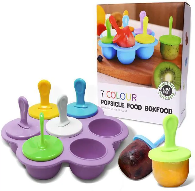 Main image of Silicone Popsicle Molds 7-cavity DIY Ice Pop Mold with Colorful Sticks For egg biting ice cream molds storage containers non stick cake molds (Purple)