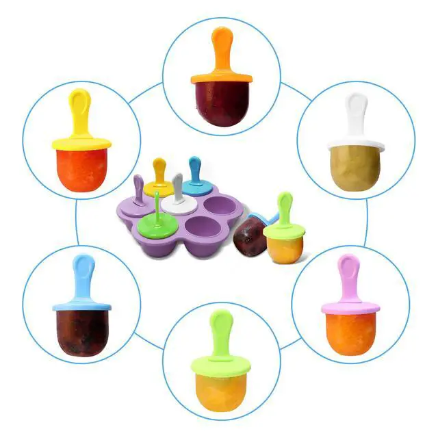 Alt view image 2 of 7 - Silicone Popsicle Molds 7-cavity DIY Ice Pop Mold with Colorful Sticks For egg biting ice cream molds storage containers non stick cake molds (Purple)