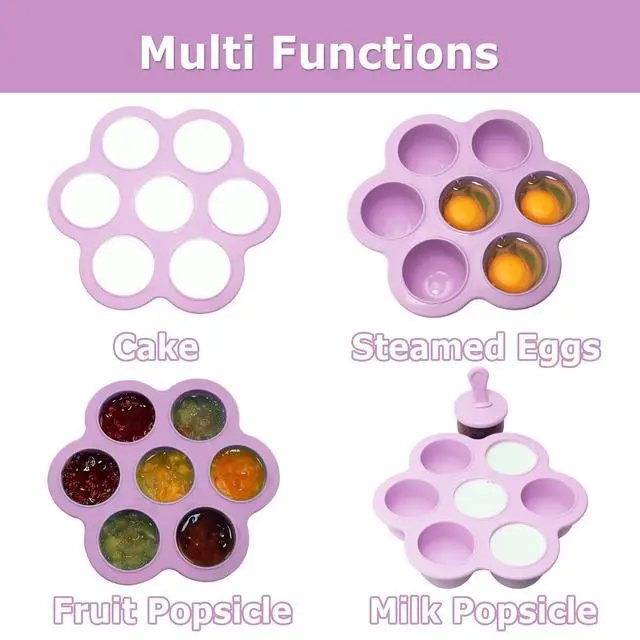 Alt view image 4 of 7 - Silicone Popsicle Molds 7-cavity DIY Ice Pop Mold with Colorful Sticks For egg biting ice cream molds storage containers non stick cake molds (Purple)