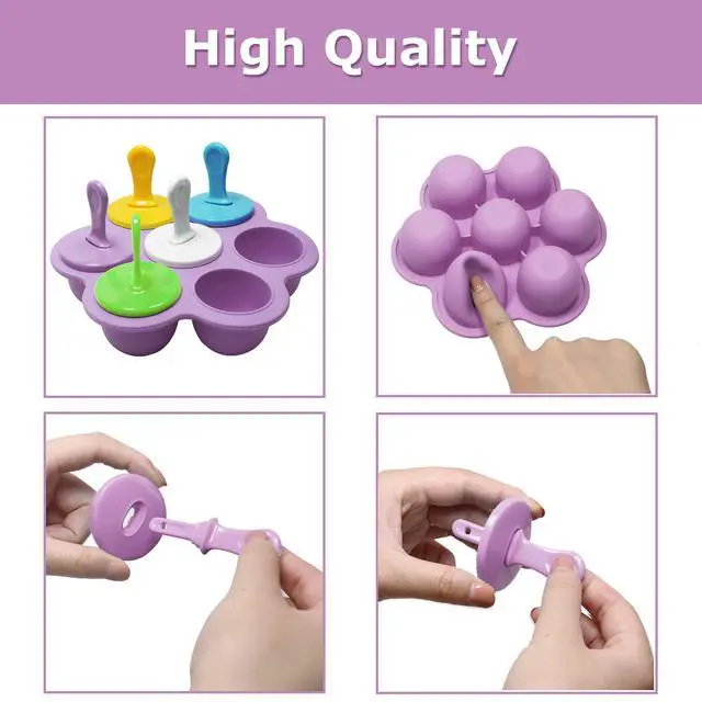 Alt view image 6 of 7 - Silicone Popsicle Molds 7-cavity DIY Ice Pop Mold with Colorful Sticks For egg biting ice cream molds storage containers non stick cake molds (Purple)