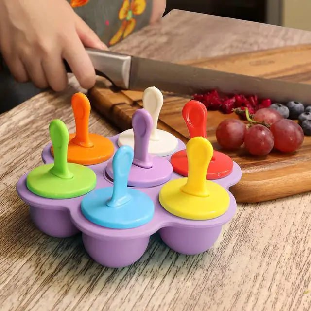 Alt view image 7 of 7 - Silicone Popsicle Molds 7-cavity DIY Ice Pop Mold with Colorful Sticks For egg biting ice cream molds storage containers non stick cake molds (Purple)