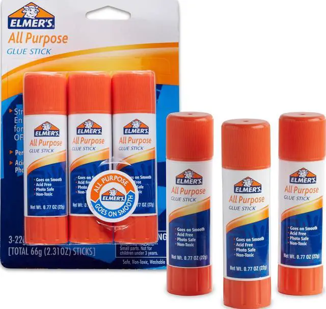 Main image of All Purpose Glue Sticks, Washable & Non-Toxic, Dries Clear, 22 Grams, 3 Count - Classroom, Home, Office Supplies, Scrapbooking, Poster Board, Craft Projects, #1 Teacher Brand