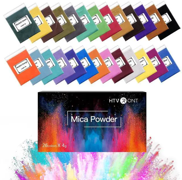 Main image of Mica Powder for Resin 104g - 26 Colors Epoxy Pigment Dye | Cosmetic Grade Mica Powder for Soap Making, Candle Making, Nail Polish, Slime, Natural Metallic Mica Powder Dust