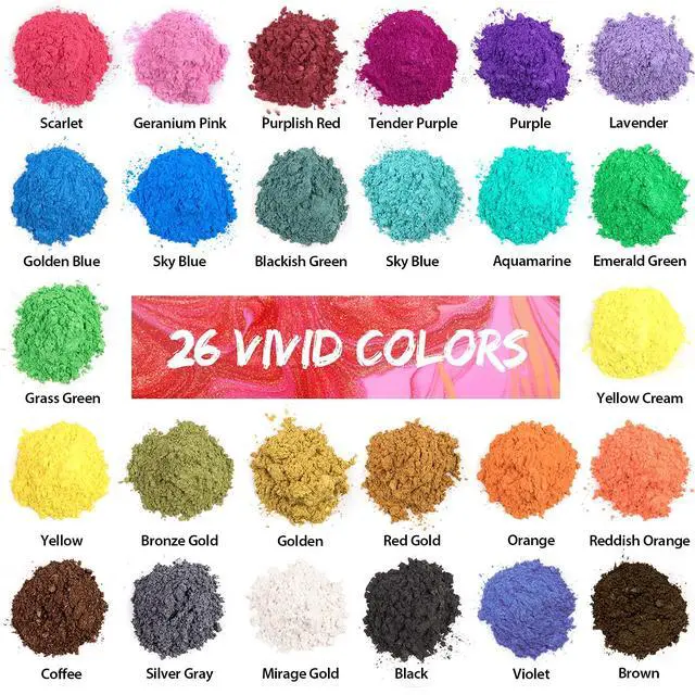 Alt view image 3 of 7 - Mica Powder for Resin 104g - 26 Colors Epoxy Pigment Dye | Cosmetic Grade Mica Powder for Soap Making, Candle Making, Nail Polish, Slime, Natural Metallic Mica Powder Dust