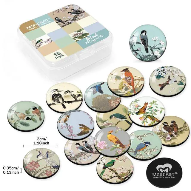 Alt view image 2 of 6 - 16PCS Bird Fridge Magnets, Cute Decoration for Refrigerator Locker Whiteboard Decorative Magnetic Board Cabinets Classroom Office Cubicle