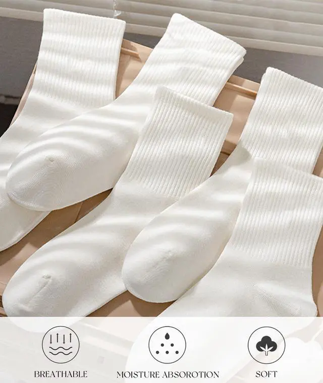 Alt view image 4 of 5 - Womens 3-6 Pack Crew Lightweight Thin Casual Calf Socks Size 6-11 (H001-3W)