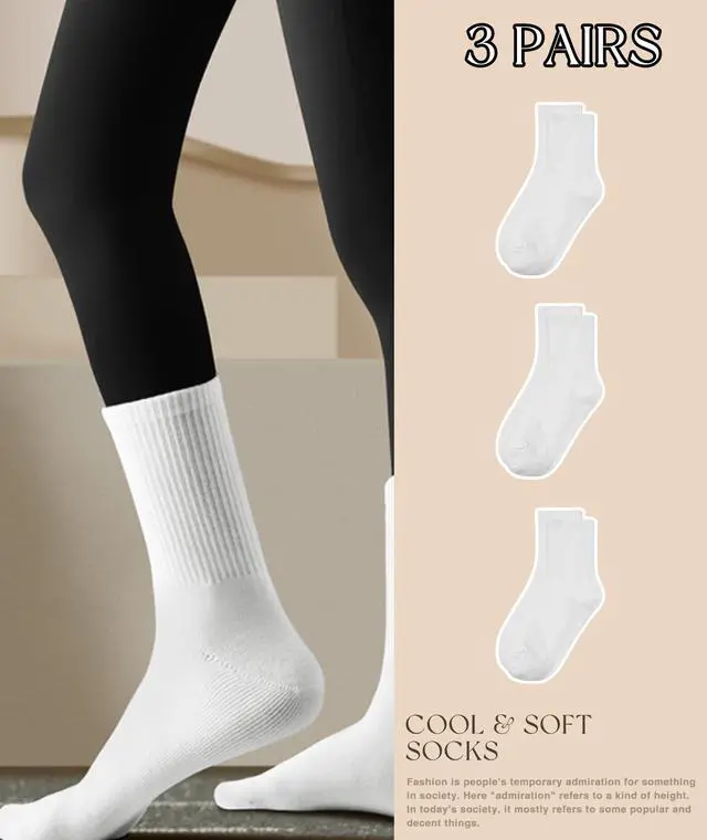 Alt view image 5 of 5 - Womens 3-6 Pack Crew Lightweight Thin Casual Calf Socks Size 6-11 (H001-3W)