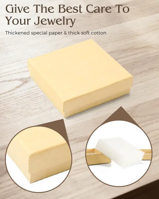 Alt view image 3 of 7 - Jewelry Gift Boxes 3.5x3.5x1 Matte Brown 20 Pcs Cotton Filled Lids | Cardboard Box,Bulk Shipping Packaging for Small Business,Festive Day,Necklace Earring Bracelet Ring,Kraft Square Cases