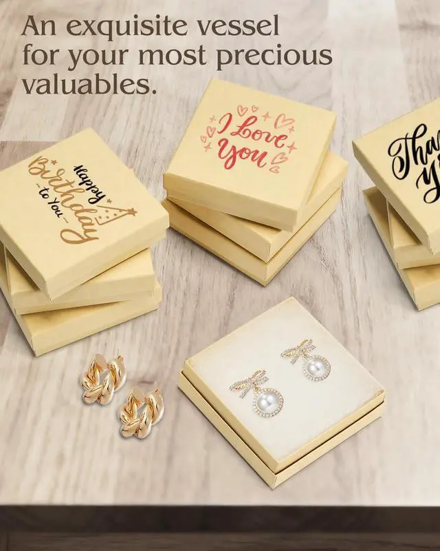 Alt view image 5 of 7 - Jewelry Gift Boxes 3.5x3.5x1 Matte Brown 20 Pcs Cotton Filled Lids | Cardboard Box,Bulk Shipping Packaging for Small Business,Festive Day,Necklace Earring Bracelet Ring,Kraft Square Cases