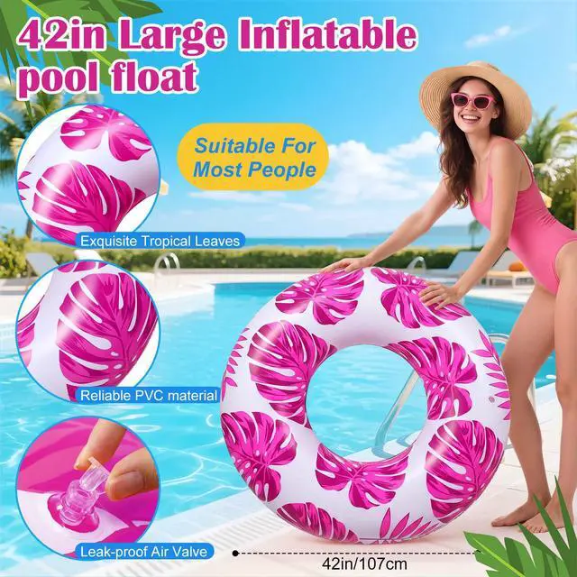 Alt view image 5 of 7 - 1 Pc Large Adults Pool Tubes 42inch Inflatable Floats Tube Tropical Leaves Inflatable Pool Floats Rings Swimming Ring for Summer Hawaii Swimming (Purple)