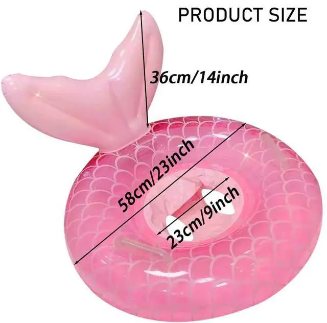 Alt view image 6 of 7 - New Baby Swimming Pool Floats for Toddler Kids 8-48 Months Under 44lb, Inflatable Swim Ring Water Raft with Seat and Handle for Summer Beach Outdoor Children Infant Bath Toys (Pink Mermaid 2)