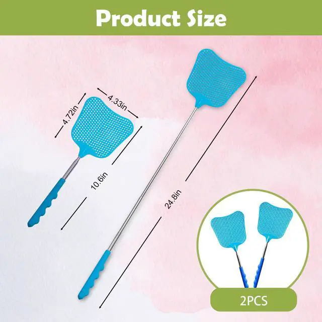 Alt view image 2 of 5 - Fly Swatter Set of 2, Indoor Outdoor Telescopic Fly Swatters-Blue | Fly Swatter 2 Pack, Durable Telescopic Stainless Steel Extendable Handles, for Home and Office, 2Pcs, Blue