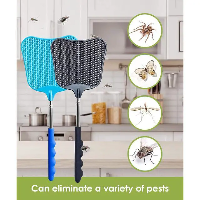 Alt view image 5 of 5 - Fly Swatter Set of 2, Indoor Outdoor Telescopic Fly Swatters-Blue | Fly Swatter 2 Pack, Durable Telescopic Stainless Steel Extendable Handles, for Home and Office, 2Pcs, Blue
