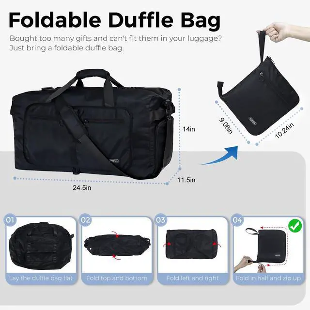 Alt view image 3 of 6 - 65L Duffle Bag Foldable Travel Duffel Bags for Men Women Travel Bag | Shoes Compartment, 65L Large Capacity, Foldable, Packable, Water Repellent, Tear Resistant, for Traveling Gym Overnight Camp