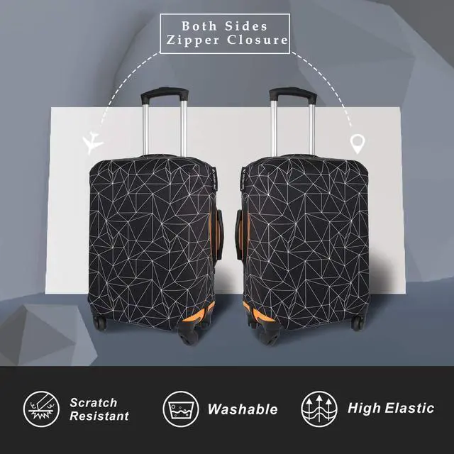 Alt view image 2 of 7 - Luggage Cover Fits 31-32 inch Case (Black Polygonal, XL) | Washable & High Elastic Fabric, Anti-Scratch, Fashion Suitcase Cover Protector, TSA Aprroved