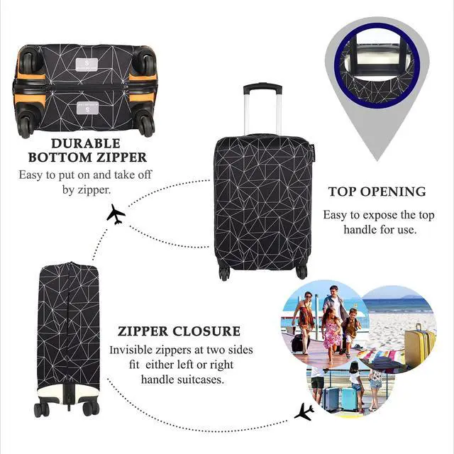 Alt view image 3 of 7 - Luggage Cover Fits 31-32 inch Case (Black Polygonal, XL) | Washable & High Elastic Fabric, Anti-Scratch, Fashion Suitcase Cover Protector, TSA Aprroved