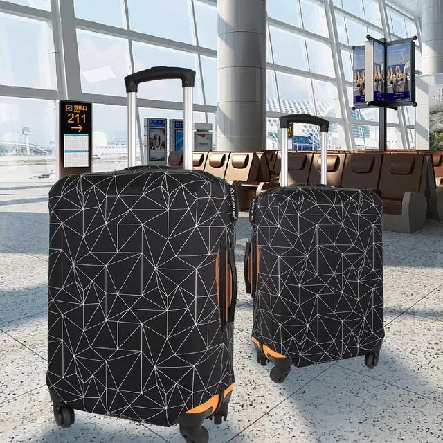 Alt view image 6 of 7 - Luggage Cover Fits 31-32 inch Case (Black Polygonal, XL) | Washable & High Elastic Fabric, Anti-Scratch, Fashion Suitcase Cover Protector, TSA Aprroved