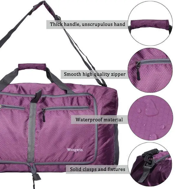 Alt view image 5 of 7 - Travel Duffel Bag Large Foldable Waterproof Overnight Bag for Beach Swim Bags Pool Sports Gym (60L Purple)