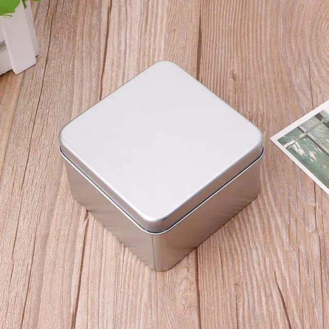 Alt view image 3 of 7 - 9x9cm Small Metal Tin Silver Storage Box for Case Organizer for Money Coin Candy Storage Box Bottle Spray Organizer Basket Rack Tank Container Airtight Glass Dispenser Seal Food