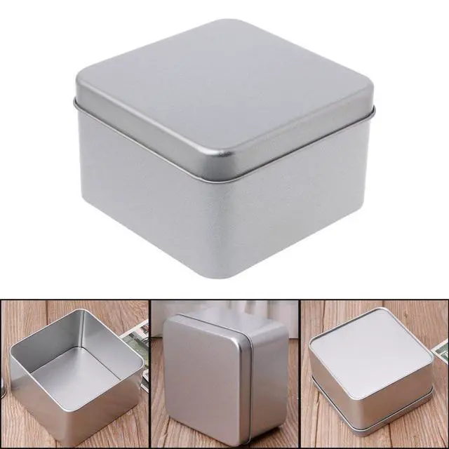 Alt view image 5 of 7 - 9x9cm Small Metal Tin Silver Storage Box for Case Organizer for Money Coin Candy Storage Box Bottle Spray Organizer Basket Rack Tank Container Airtight Glass Dispenser Seal Food