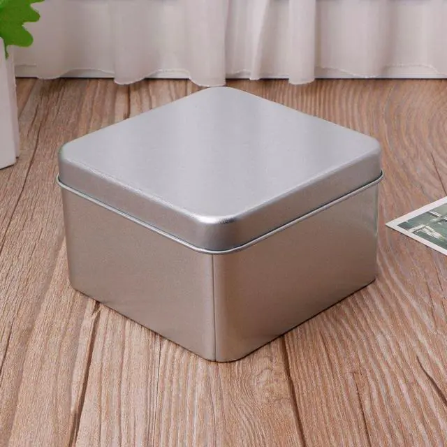 Alt view image 6 of 7 - 9x9cm Small Metal Tin Silver Storage Box for Case Organizer for Money Coin Candy Storage Box Bottle Spray Organizer Basket Rack Tank Container Airtight Glass Dispenser Seal Food