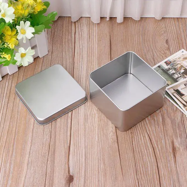 Alt view image 7 of 7 - 9x9cm Small Metal Tin Silver Storage Box for Case Organizer for Money Coin Candy Storage Box Bottle Spray Organizer Basket Rack Tank Container Airtight Glass Dispenser Seal Food