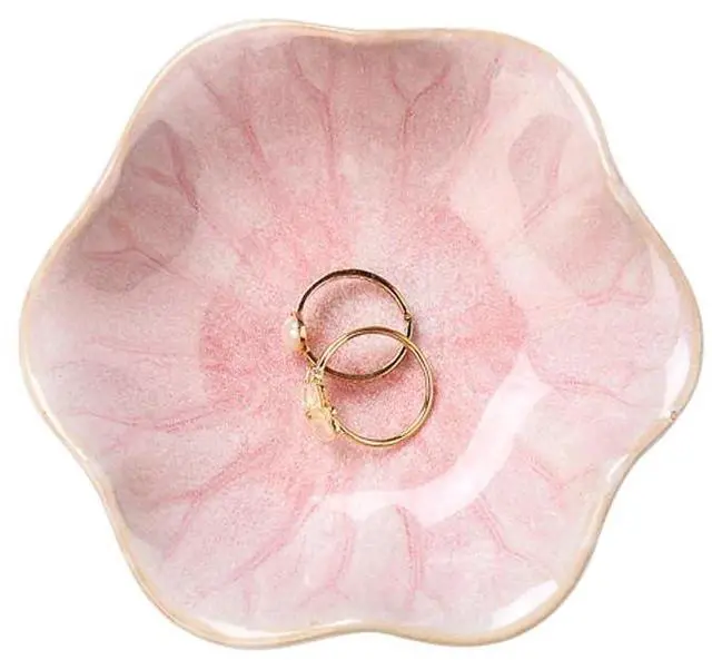 Main image of Lotus Leaf Shape Decorative Ring Tray, Small Key Bowl, Ceramic Trinket Tray Jewelry Dish Organizing Necklace Earrings, Home Decoration for Mom Best Friend Sister, Pink.