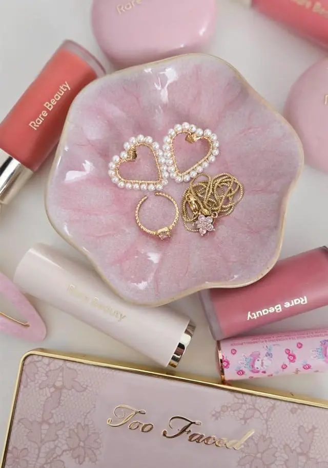 Alt view image 2 of 7 - Lotus Leaf Shape Decorative Ring Tray, Small Key Bowl, Ceramic Trinket Tray Jewelry Dish Organizing Necklace Earrings, Home Decoration for Mom Best Friend Sister, Pink.