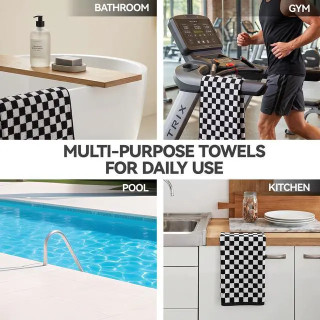 Alt view image 3 of 5 - Extra Premium Bath Towels, 100% Lighter Weight Ring Spun Cotton Towels | Highly Absorbent, Quicker to Dry, Soft Feel, Perfect for Daily Use, Black & White