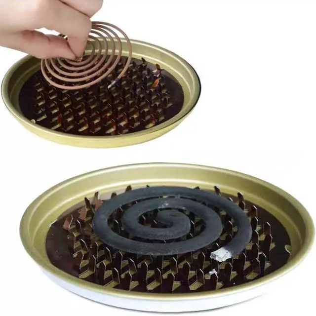 Alt view image 2 of 6 - Mosquito Coil Holder Metal Windproof Coil Incense Burner with Cover Round Fireproof Incense Holder for Home Outdoor Camping Traveling (Copper)