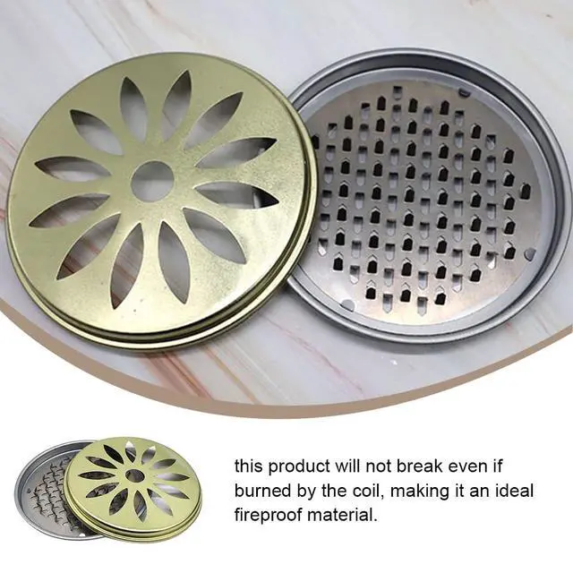 Alt view image 4 of 6 - Mosquito Coil Holder Metal Windproof Coil Incense Burner with Cover Round Fireproof Incense Holder for Home Outdoor Camping Traveling (Copper)