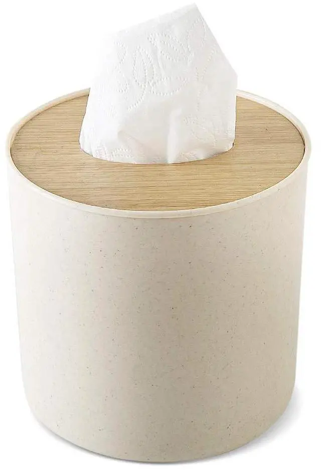 Main image of Toilet Paper Roll Dispenser with Bamboo Lid, Decorative Round Paper Holder, Bathroom Tissue Box Cover