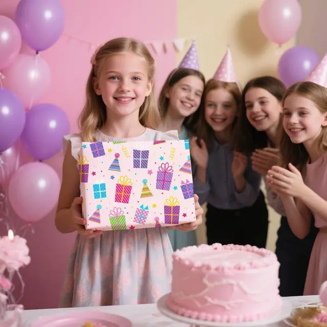 Alt view image 7 of 7 - Birthday Wrapping Paper Roll - Mini Roll - 17 Inch x 9.8 Feet - Birthday Gift Boxes on Pink Wrapping Paper for Girls Women, Baby Shower, Wedding